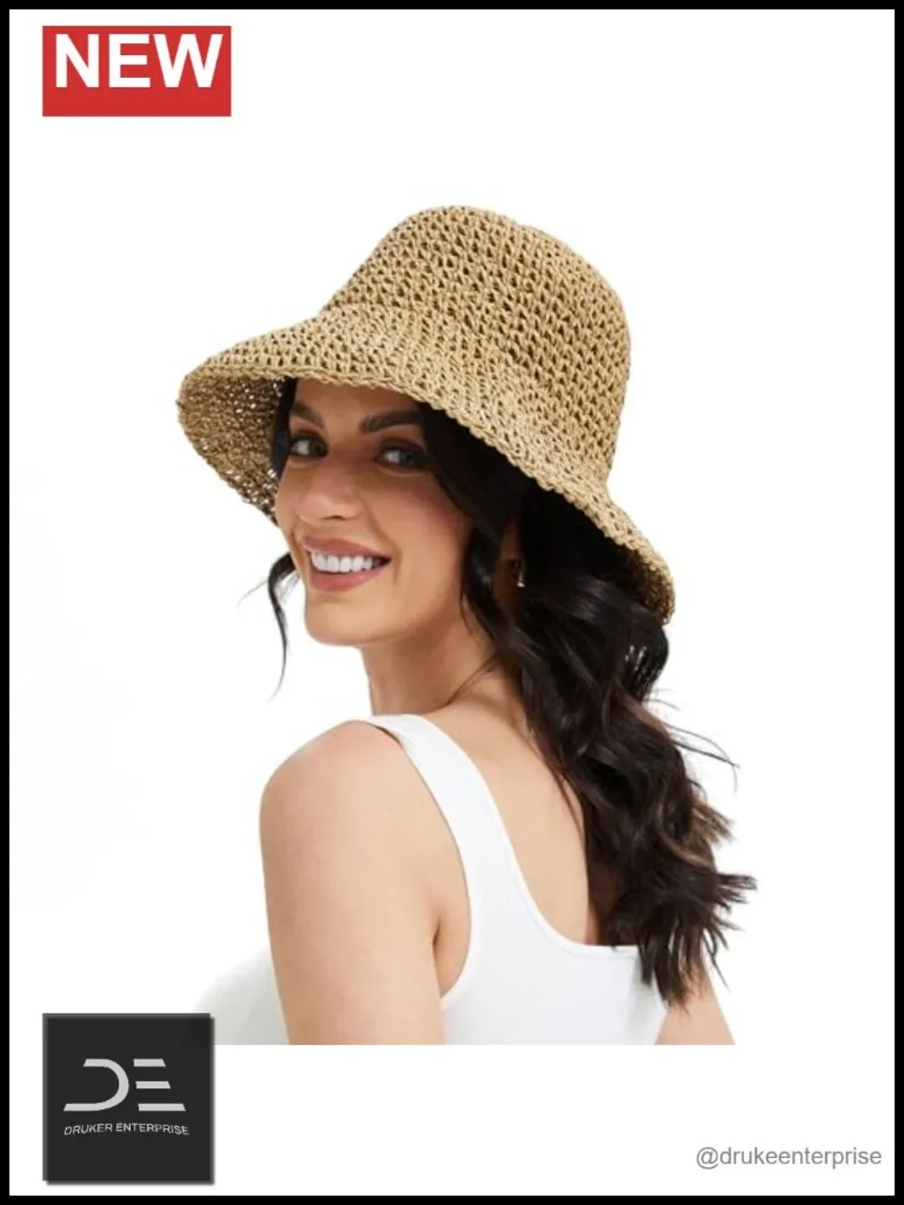 Wide Brim Paper Straw Sun Hat UPF50+ Foldable Travel Beach Hat
